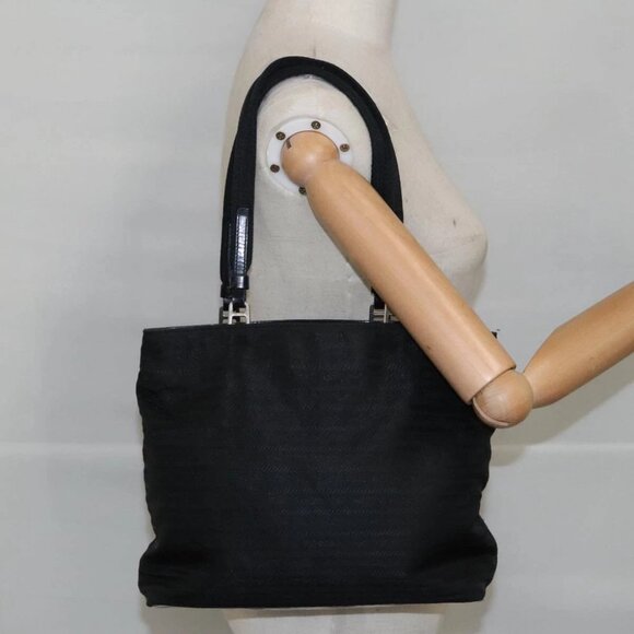 PRADA Hand Bag Nylon Black Silver